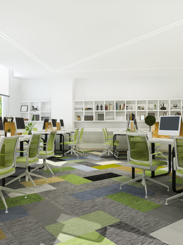 green-business-meeting-working-room-office-building-with-bookshelf 3d rendering green business meeting and working room on office building with bookshelf